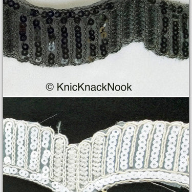 Black / White Embroidery Cut Work With Sequins Lace Trim Approx. 60mm Wide - 210119L498 / 99